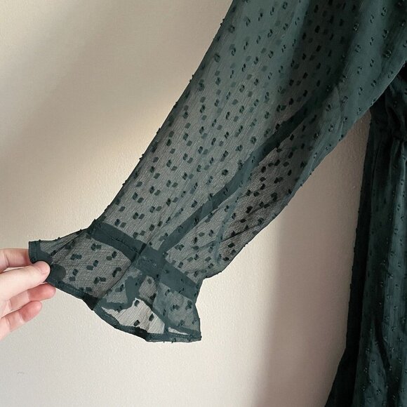 H & M Divided Women Plus 3XL Green Swiss Dot Sheer Long Sleeve Blouson Dress NWT - Picture 3 of 11